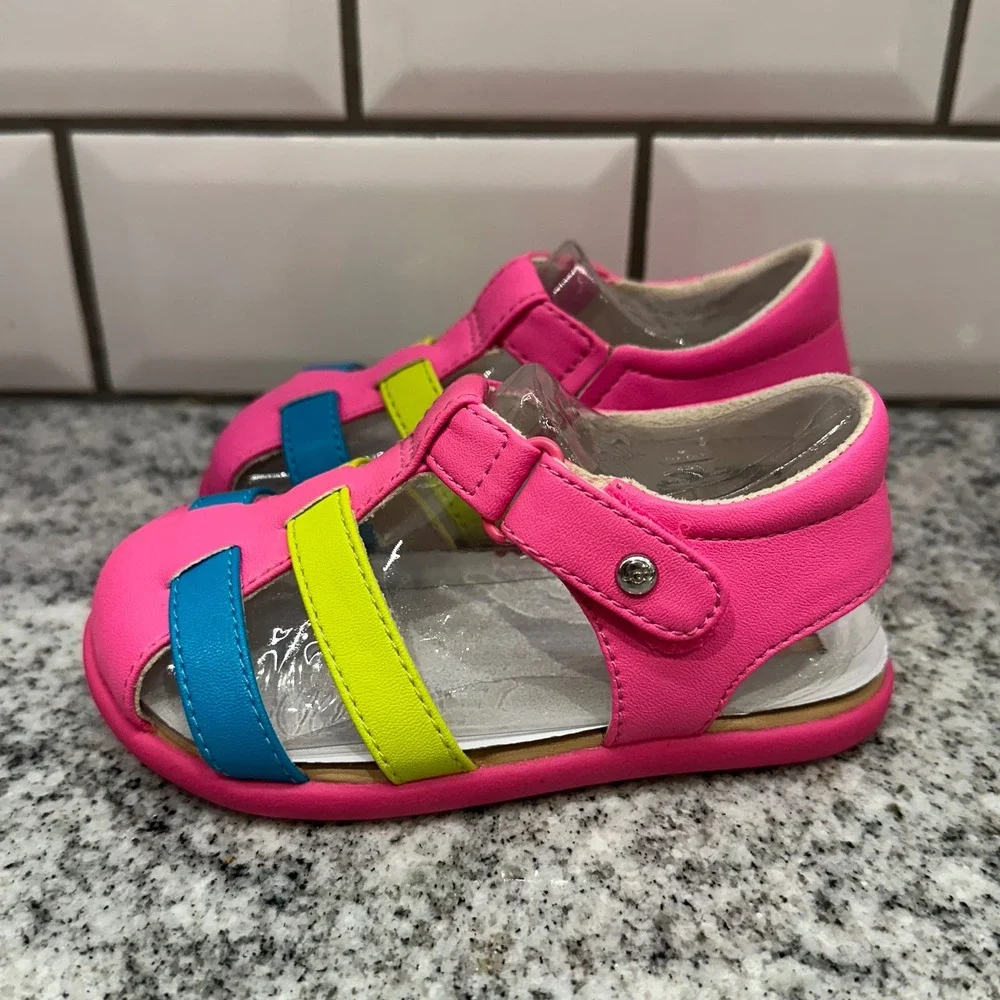 UGG‎ Kids Pink Yellow Blue Strap Sandals Fisherman Summer Beach Toddler 6/7